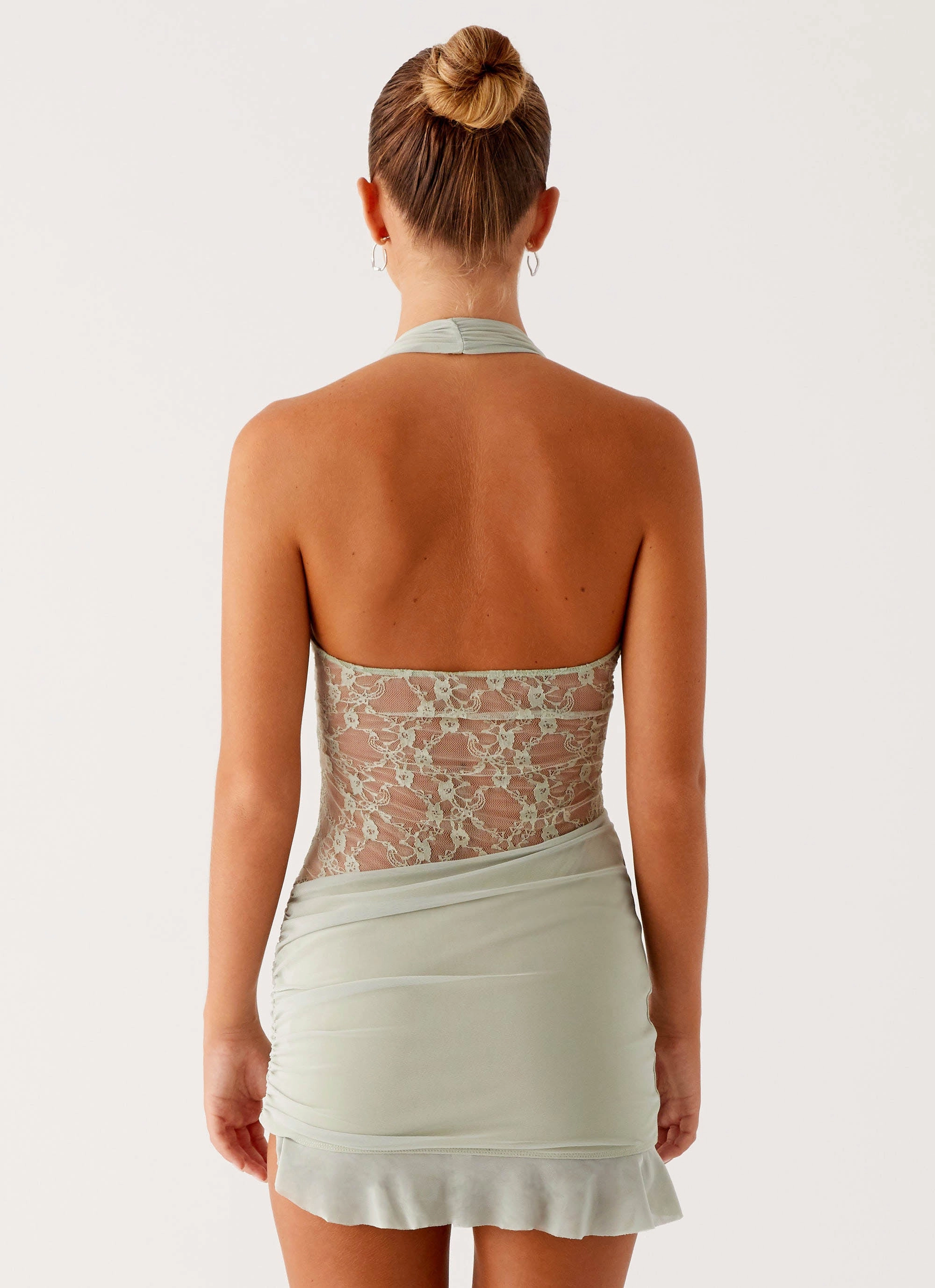 Comfortable Shape Minimal Fit Tate Mesh Mini Dress - Sage