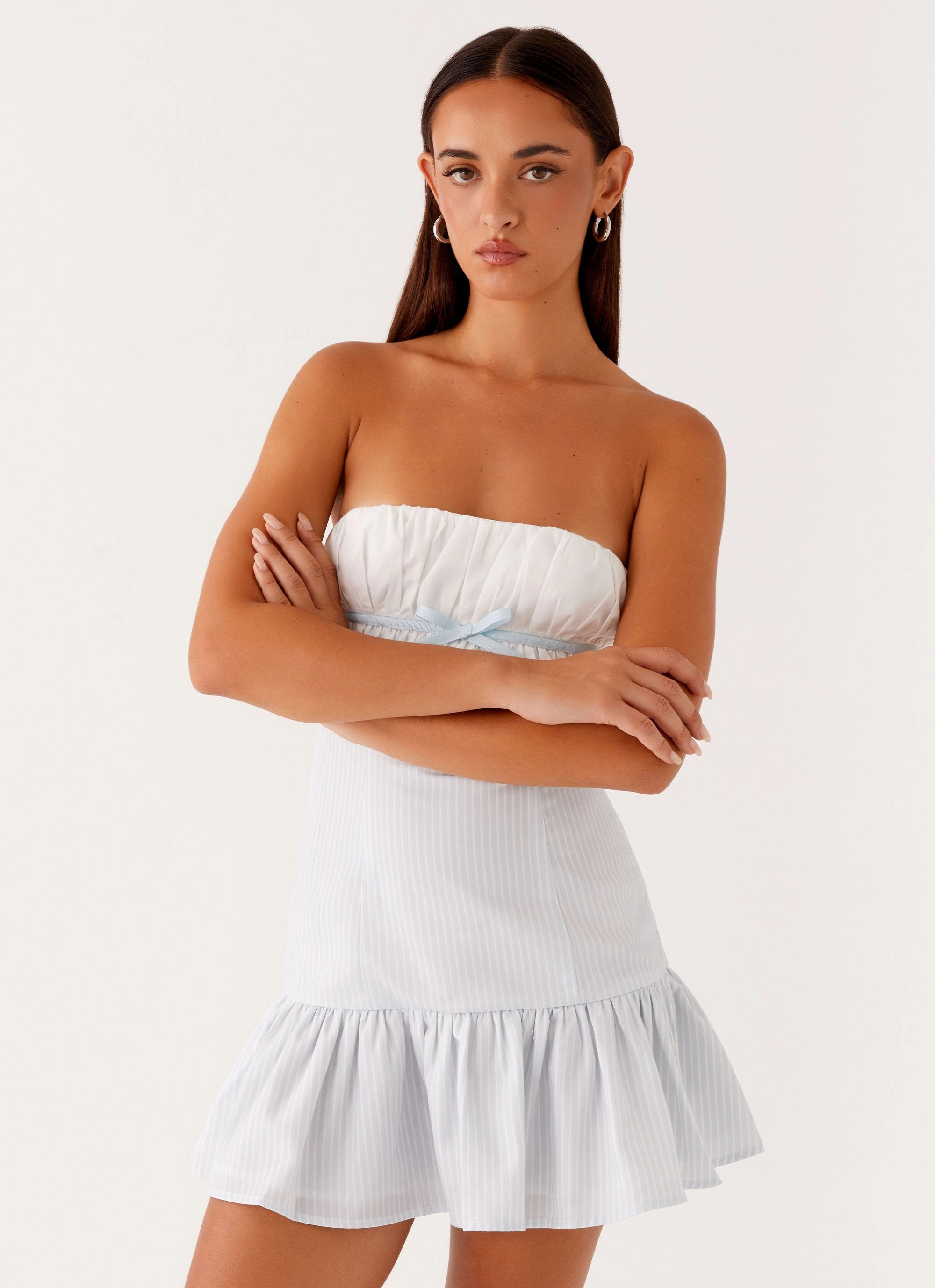 Neutral Form Purpose Mini Dress - Blue White Stripe