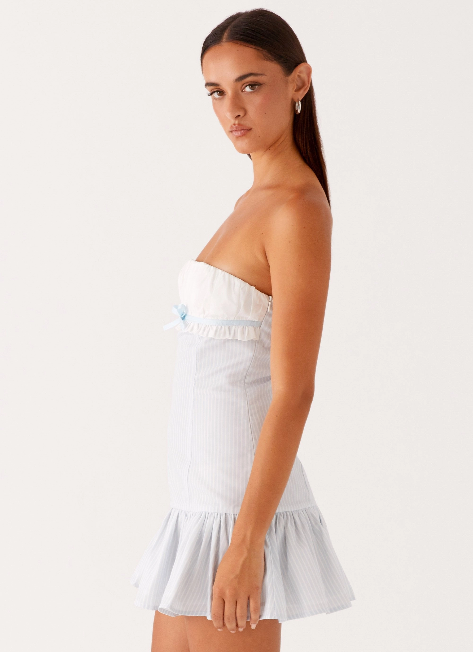 Lazy Pick Silky-Lining Purpose Mini Dress - Blue White Stripe
