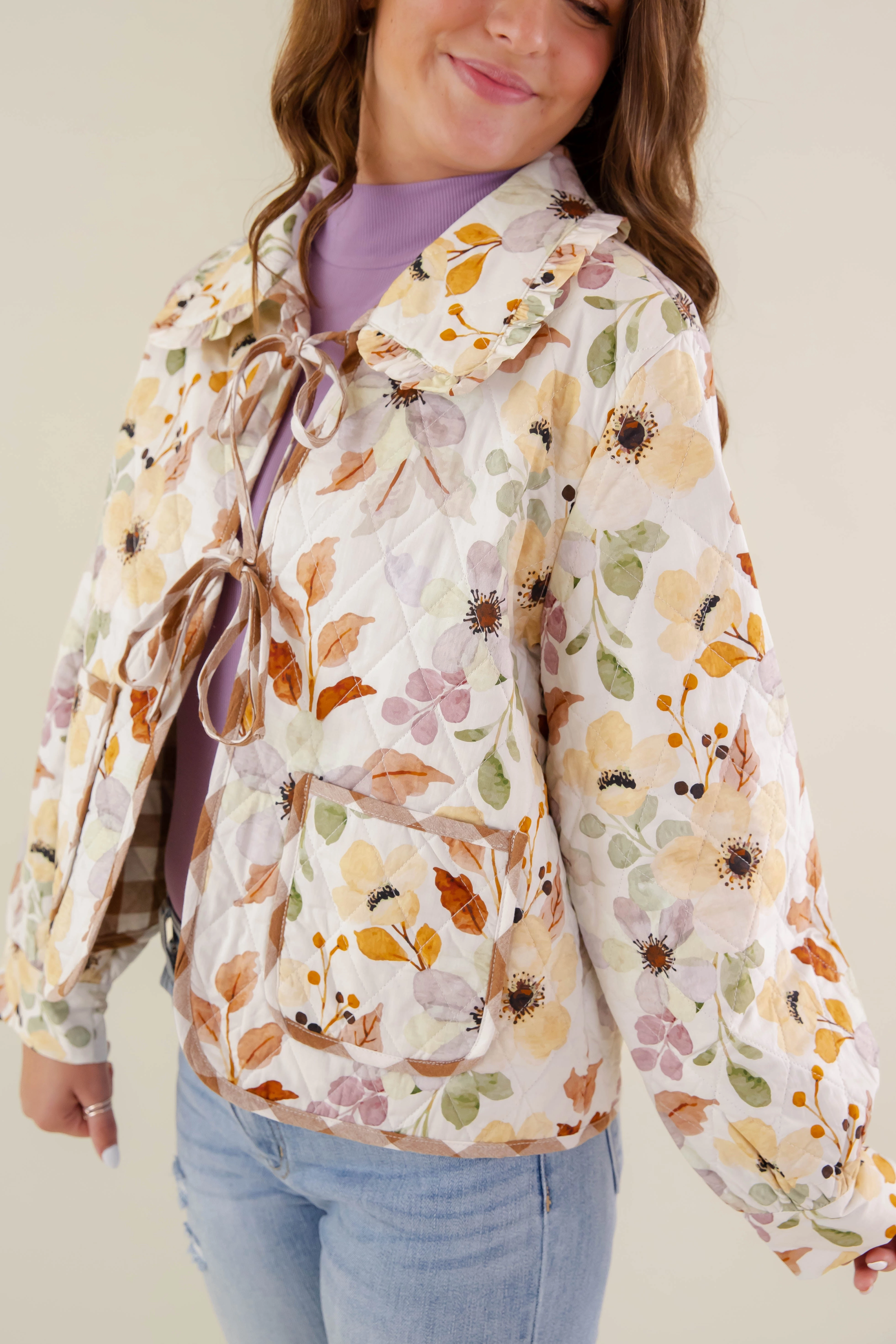 Long Sleeve Shirt Flexible Neckline With Cream And Sugar Jacket