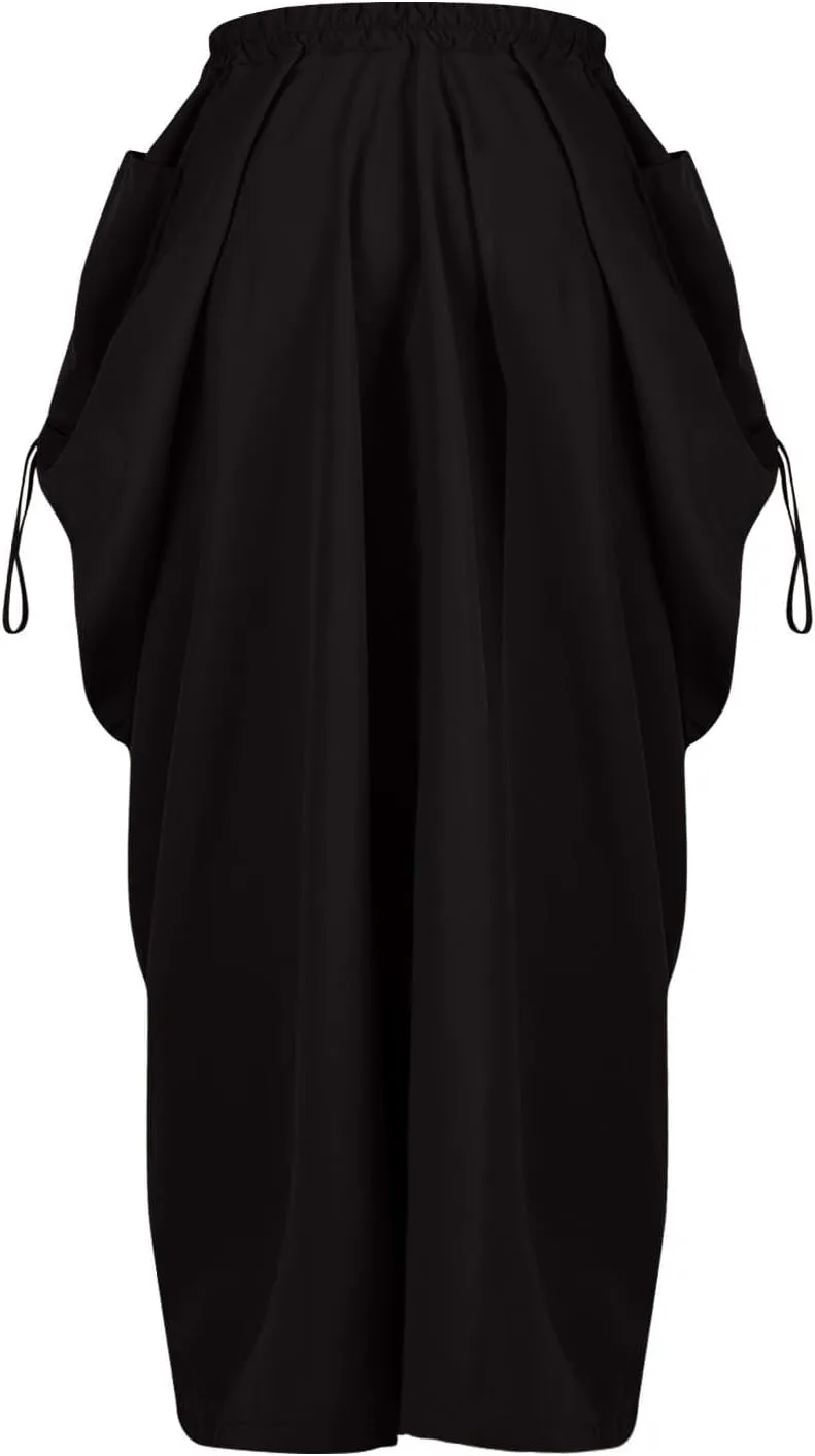 Women Boho Maxi Skirt Elastic High Waist Stretch Long Skirt Casual Y2k Fashion Cargo Skirt with Two Side Pockets