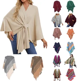 Women Boho Pashmina Scarf Shawl Wrap Poncho Cape Knitting Cardigan Sweater Coat Open Front Scarves for Fall Winter