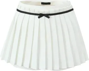 Women Bow High Waist Pleated Mini Skirt Summer Ruffle Casual Skirts Fashion Party Skirts