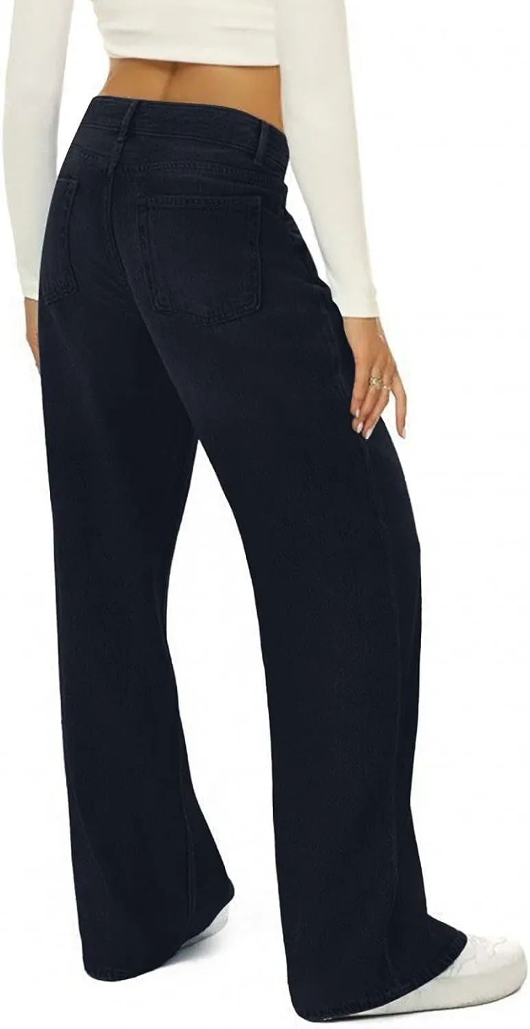 Women Boyfriend Jeans Pants Loose Fit High Waisted Straight Baggy Denim Wide Leg Jeans Y2K Streetwear with Pockets