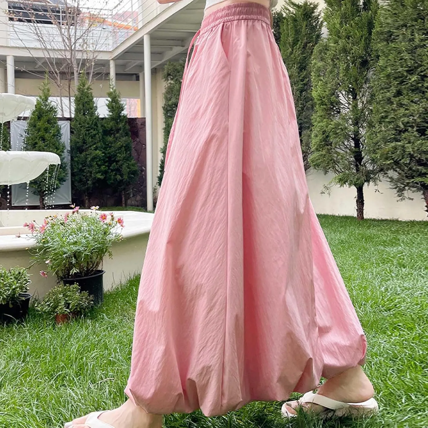 Women Bubble Maxi Skirt Elastic Waist Pleated Puff Long Skirts Solid Color A Line Y2k Dress Flowy Summer Boho Clothes