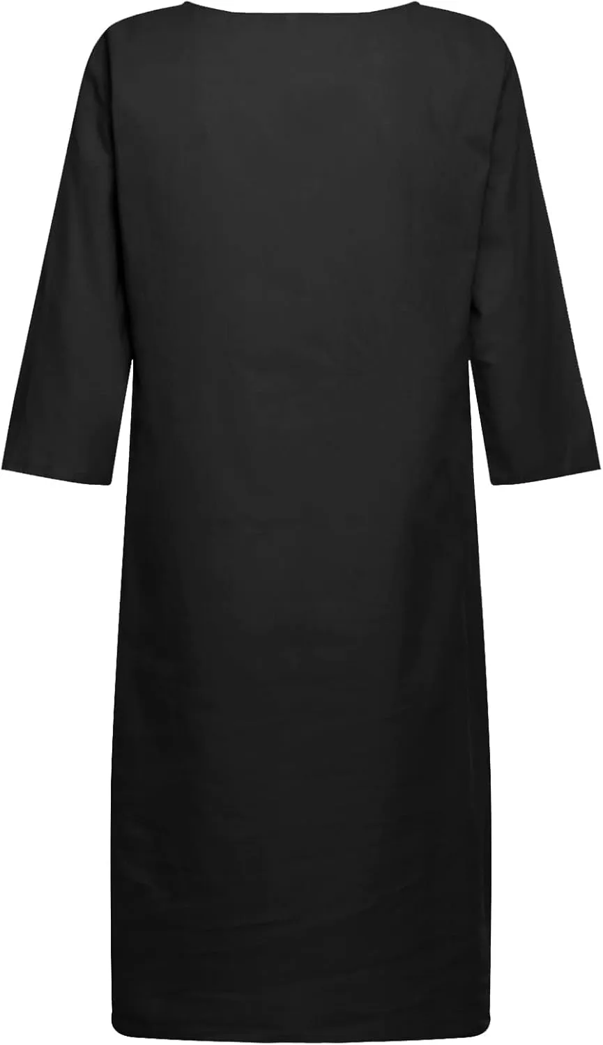 Women Casual Loose Linen Sundress Short Sleeve V Neck Sundresses Beach Cover Ups Travel Vacation 2025 Summer Outfits