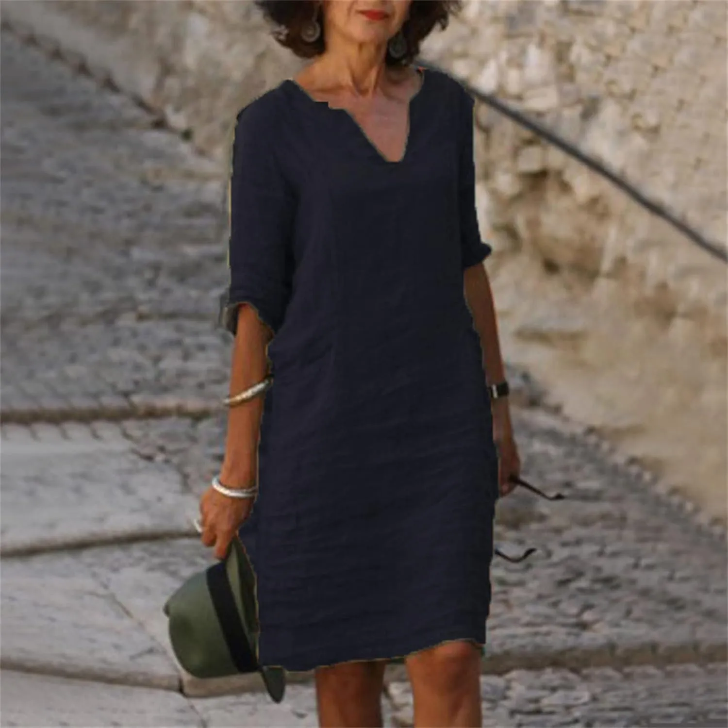 Women Casual Loose Linen Sundress Short Sleeve V Neck Sundresses Beach Cover Ups Travel Vacation 2025 Summer Outfits