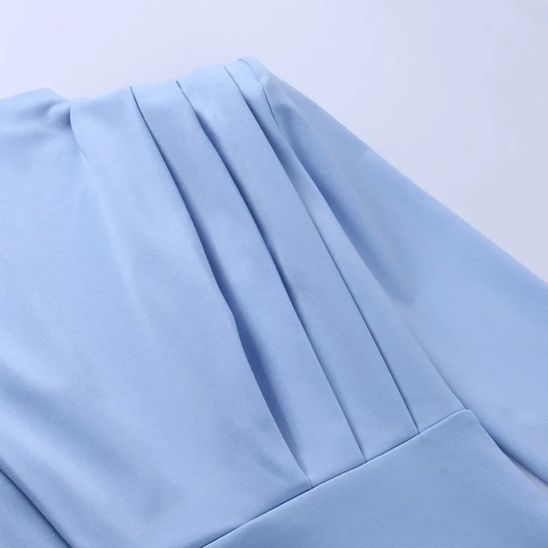 Women Dress Stand Collar Slim Waist Solid Ankle Length Autumn Long Sleeve Party Dress