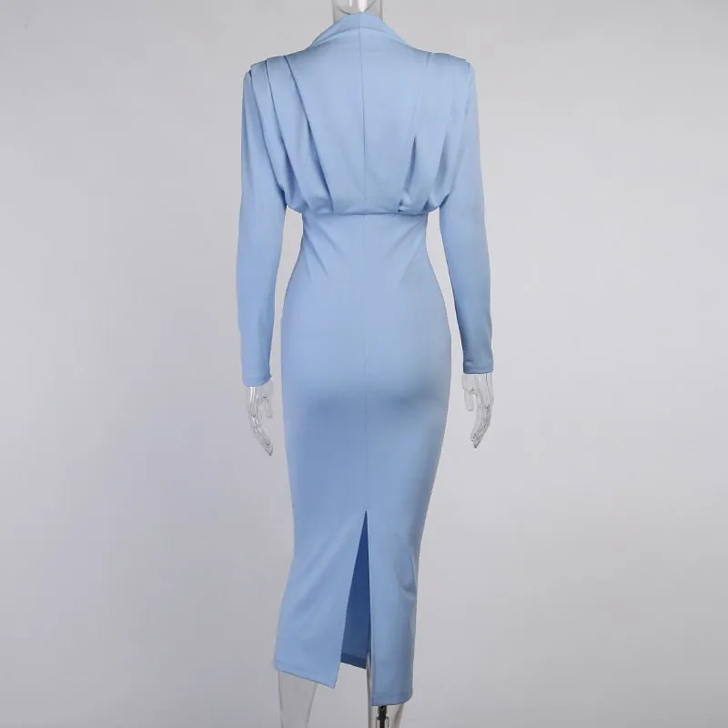 Women Dress Stand Collar Slim Waist Solid Ankle Length Autumn Long Sleeve Party Dress