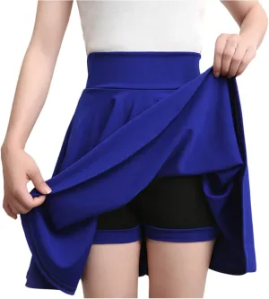 Women Flared Pleated Mini Skirts with Built in Shorts Workout Athletic Stretchy High Waist Tennis Skater Skirt