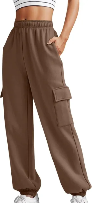Women Fleece Lined Sweatpants Baggy Wide Straight Leg Pants Casual Comfy High Waisted Cargo Joggers Loose Fit with Pockets