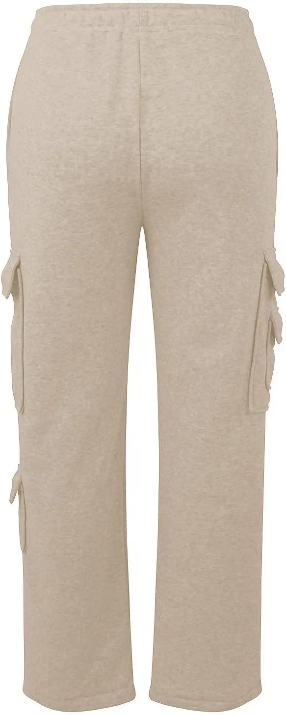 Women Fleece Lined Sweatpants Baggy Wide Straight Leg Pants Casual Comfy High Waisted Cargo Joggers Loose Fit with Pockets