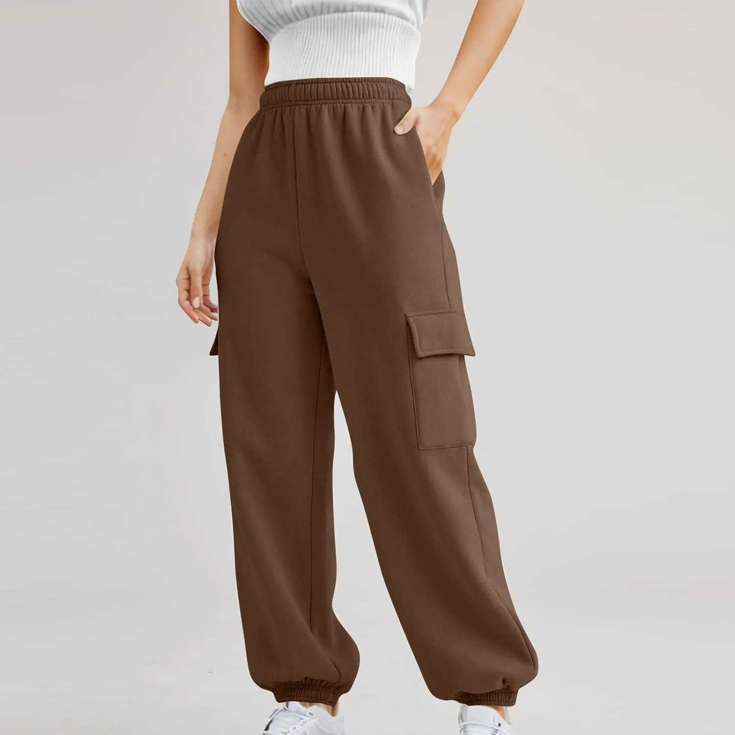 Women Fleece Lined Sweatpants Baggy Wide Straight Leg Pants Casual Comfy High Waisted Cargo Joggers Loose Fit with Pockets