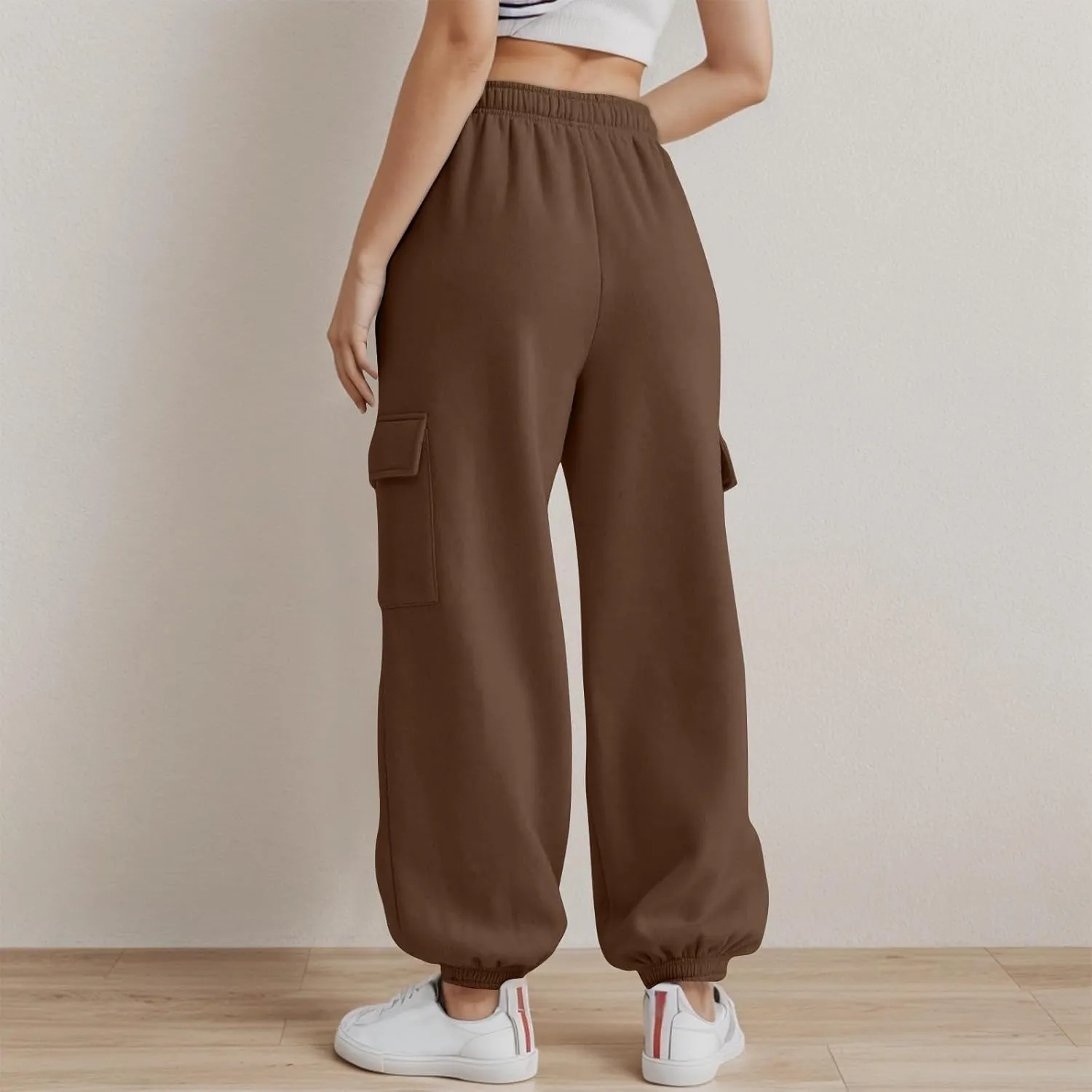 Women Fleece Lined Sweatpants Baggy Wide Straight Leg Pants Casual Comfy High Waisted Cargo Joggers Loose Fit with Pockets
