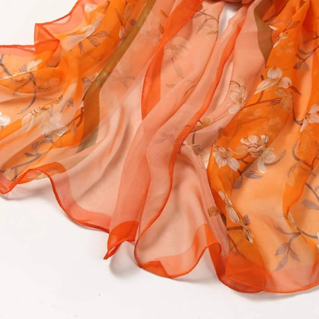 Women Flower Print Long Scarf Soft Silk Wrap Shawl Scarves Warm Soft Chunky Large Wrap Scarf
