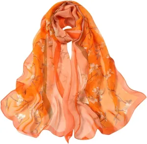 Women Flower Print Long Scarf Soft Silk Wrap Shawl Scarves Warm Soft Chunky Large Wrap Scarf