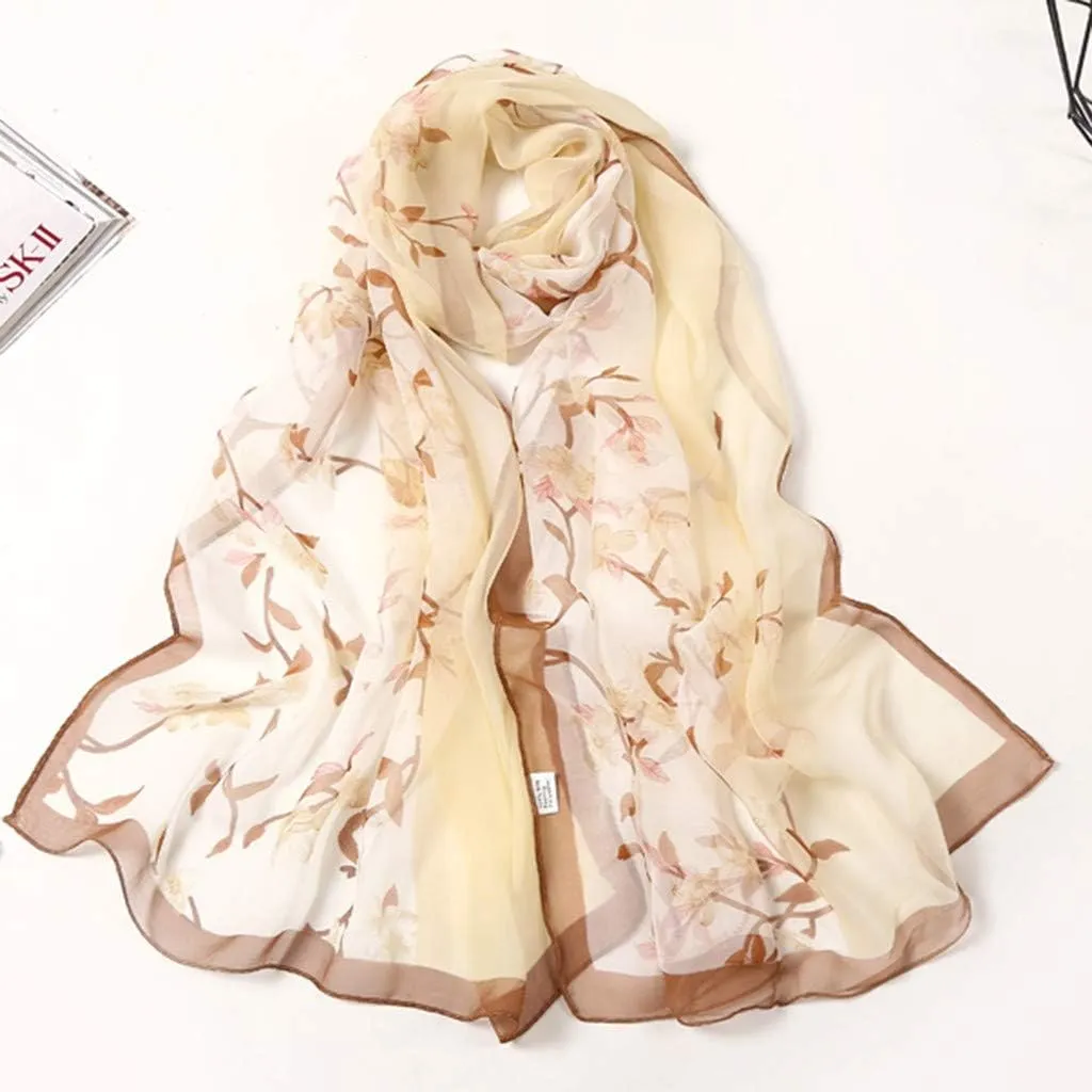 Women Flower Print Long Scarf Soft Silk Wrap Shawl Scarves Warm Soft Chunky Large Wrap Scarf