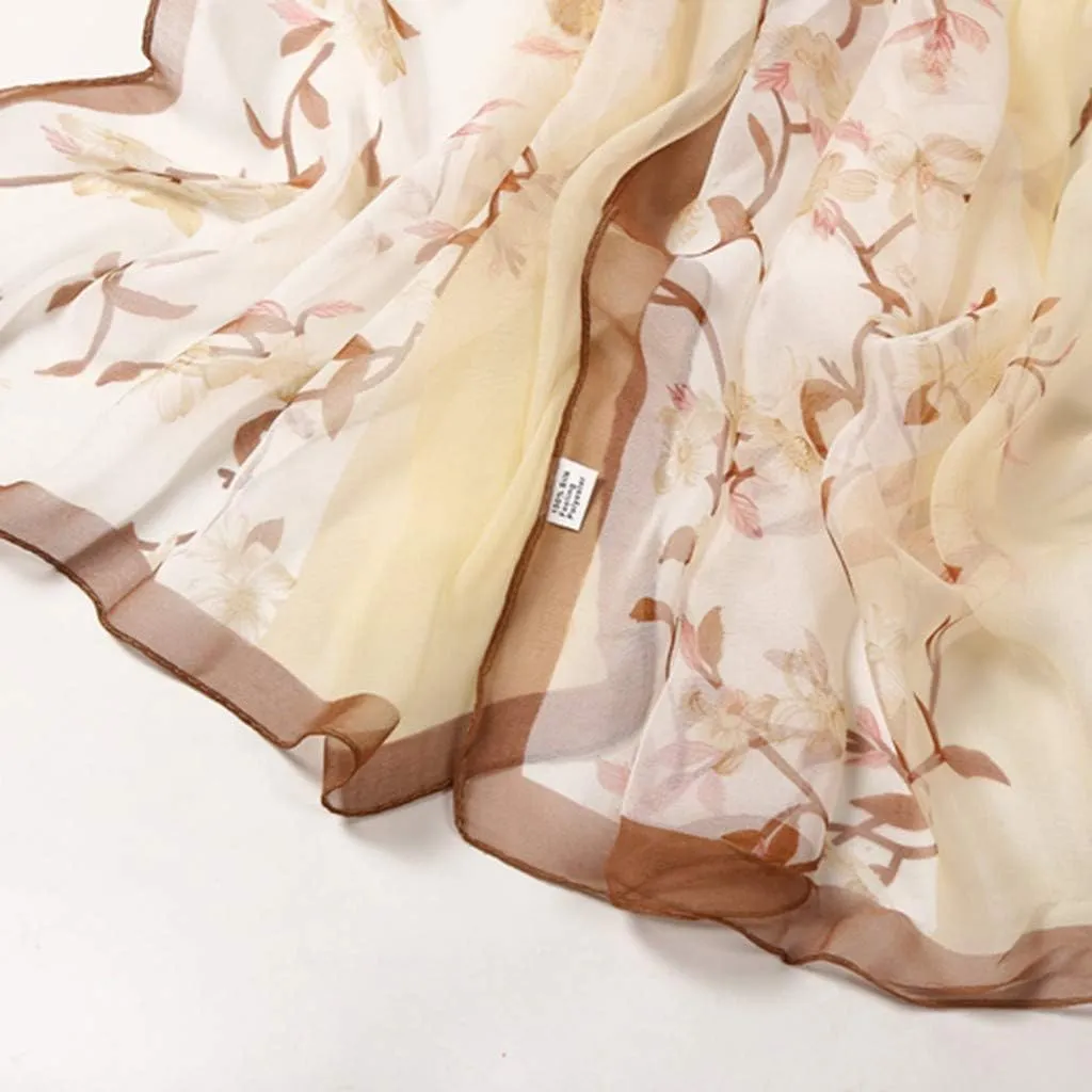 Women Flower Print Long Scarf Soft Silk Wrap Shawl Scarves Warm Soft Chunky Large Wrap Scarf
