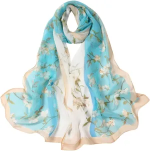 Women Flower Print Long Scarves Soft Wrap Scarf Silk Shawl Scarves for Cold Weather Winter Warm Scarf