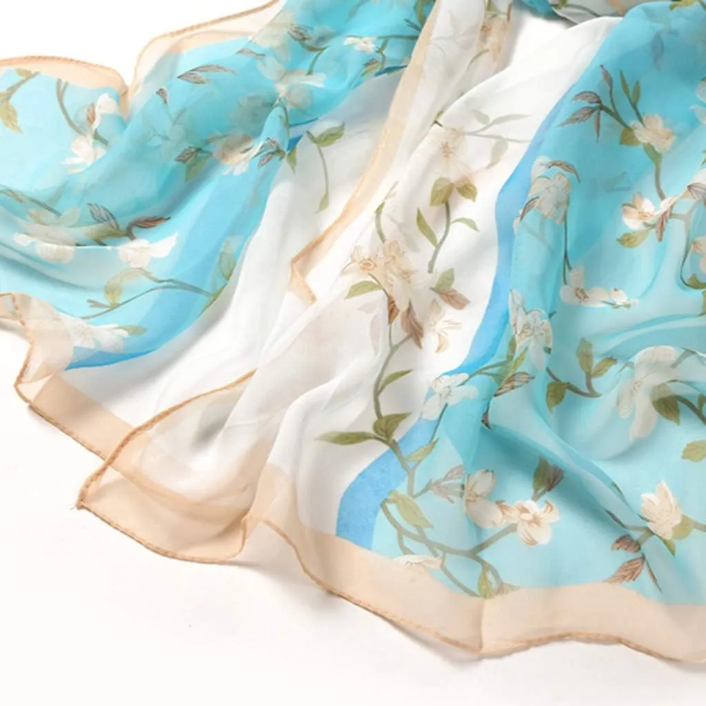 Women Flower Print Long Scarves Soft Wrap Scarf Silk Shawl Scarves for Cold Weather Winter Warm Scarf