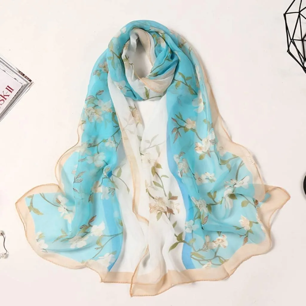Women Flower Print Long Scarves Soft Wrap Scarf Silk Shawl Scarves for Cold Weather Winter Warm Scarf