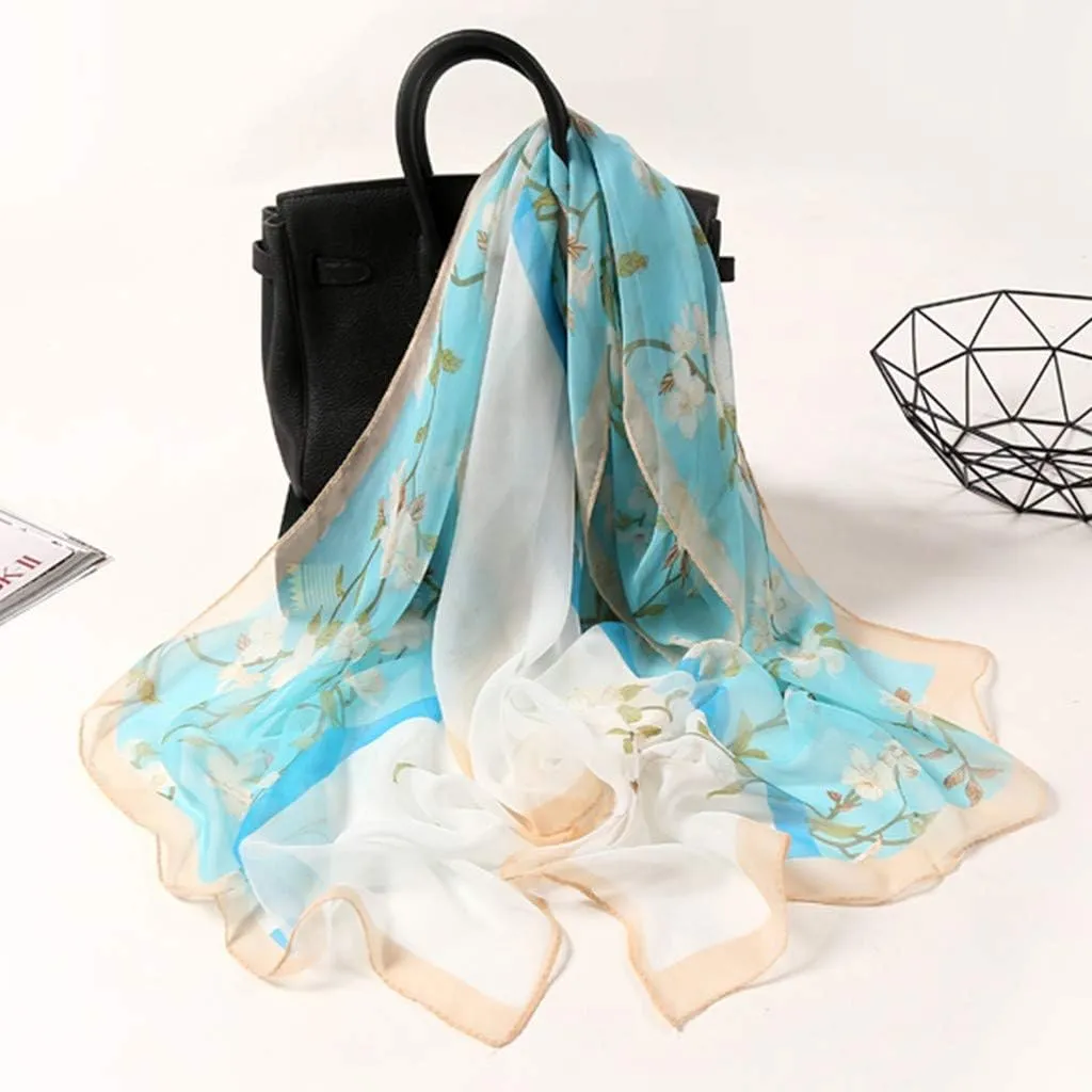 Women Flower Print Long Scarves Soft Wrap Scarf Silk Shawl Scarves for Cold Weather Winter Warm Scarf