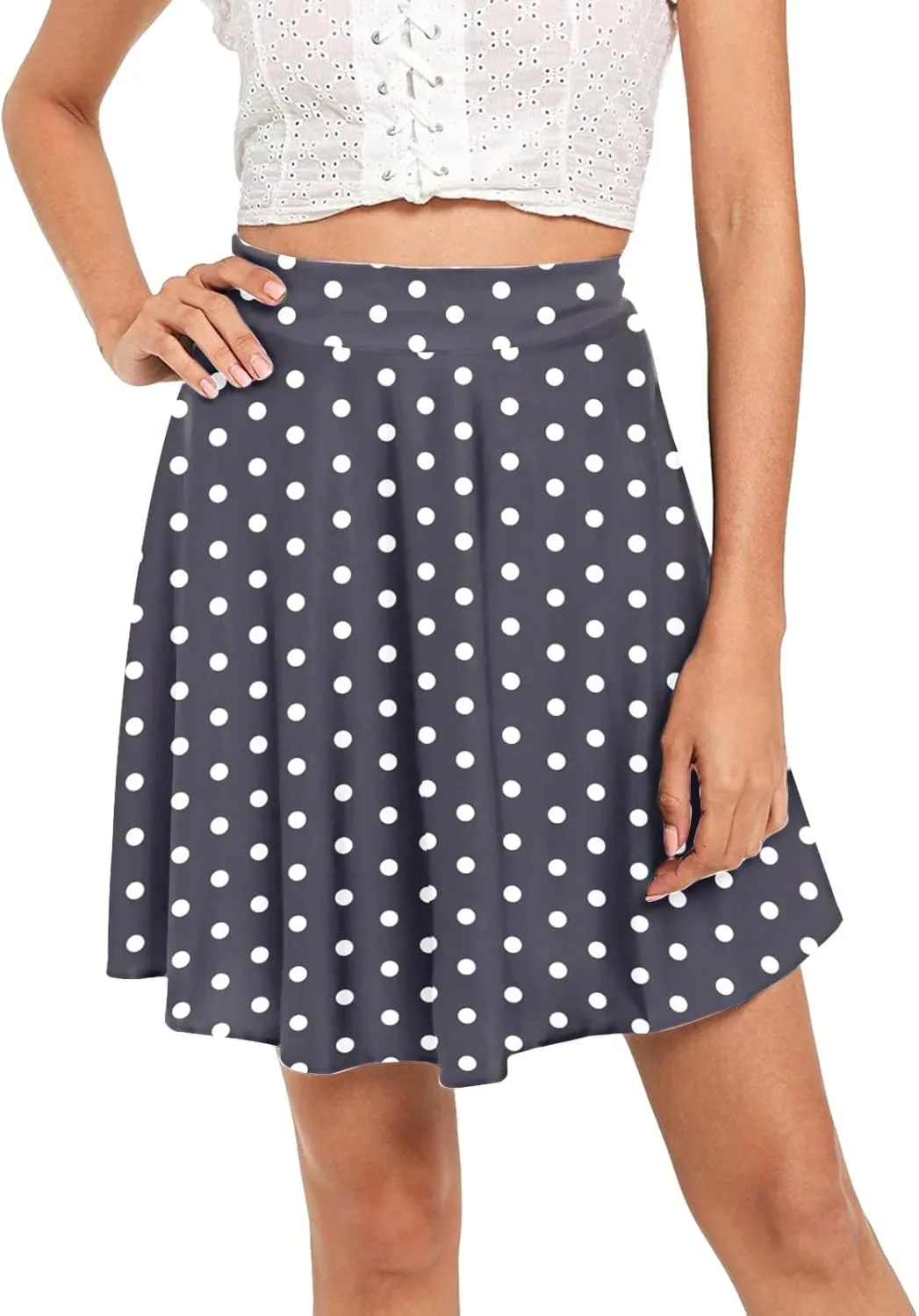 Women Going Out Skirts Womens A Line Midi Skirt Flared High Waist Skirts Polka Dot Pleated Ruffle Hem Vintage