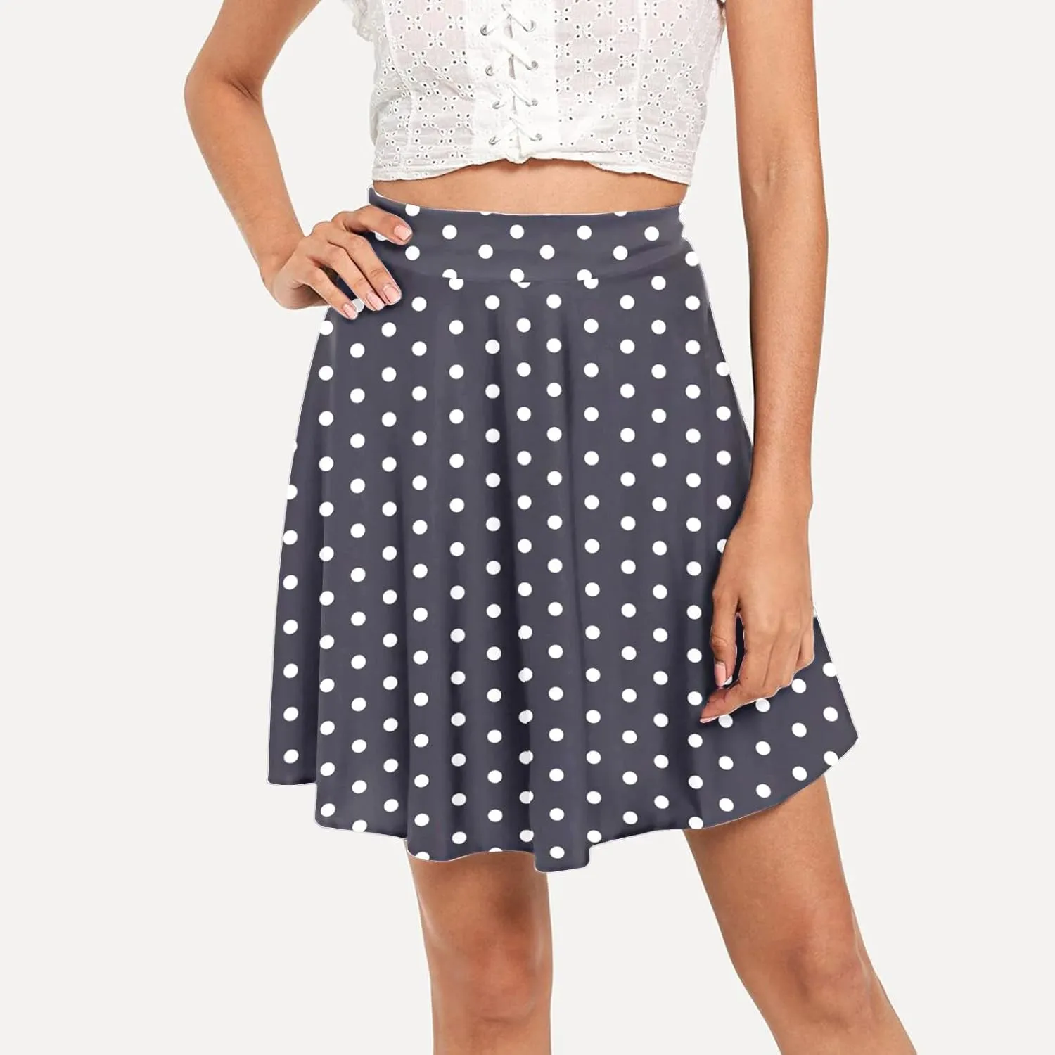Women Going Out Skirts Womens A Line Midi Skirt Flared High Waist Skirts Polka Dot Pleated Ruffle Hem Vintage