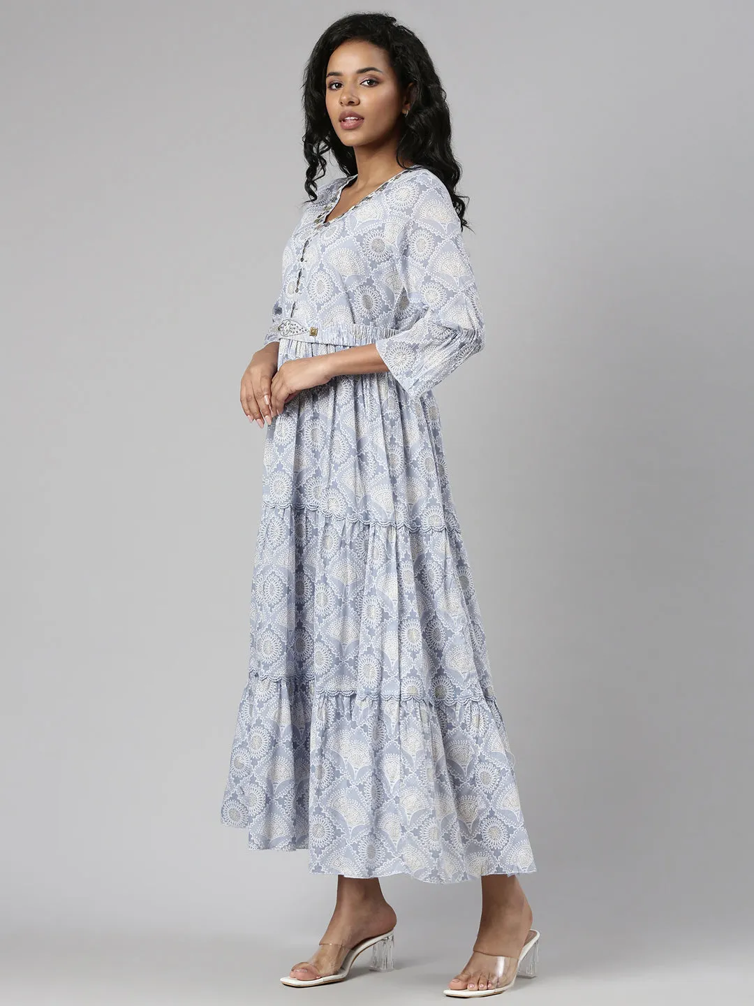 Women Grey Ethnic Motifs Empire Kurta