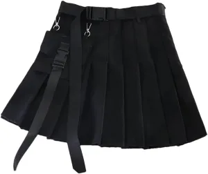 Women High Waist Mini Black Skirts Pleated Skirts with Bag Gothic Streetwear Skirt