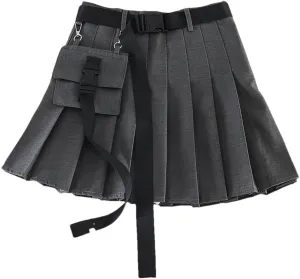 Women High Waist Mini Black Skirts Pleated Skirts with Bag Gothic Streetwear Skirt