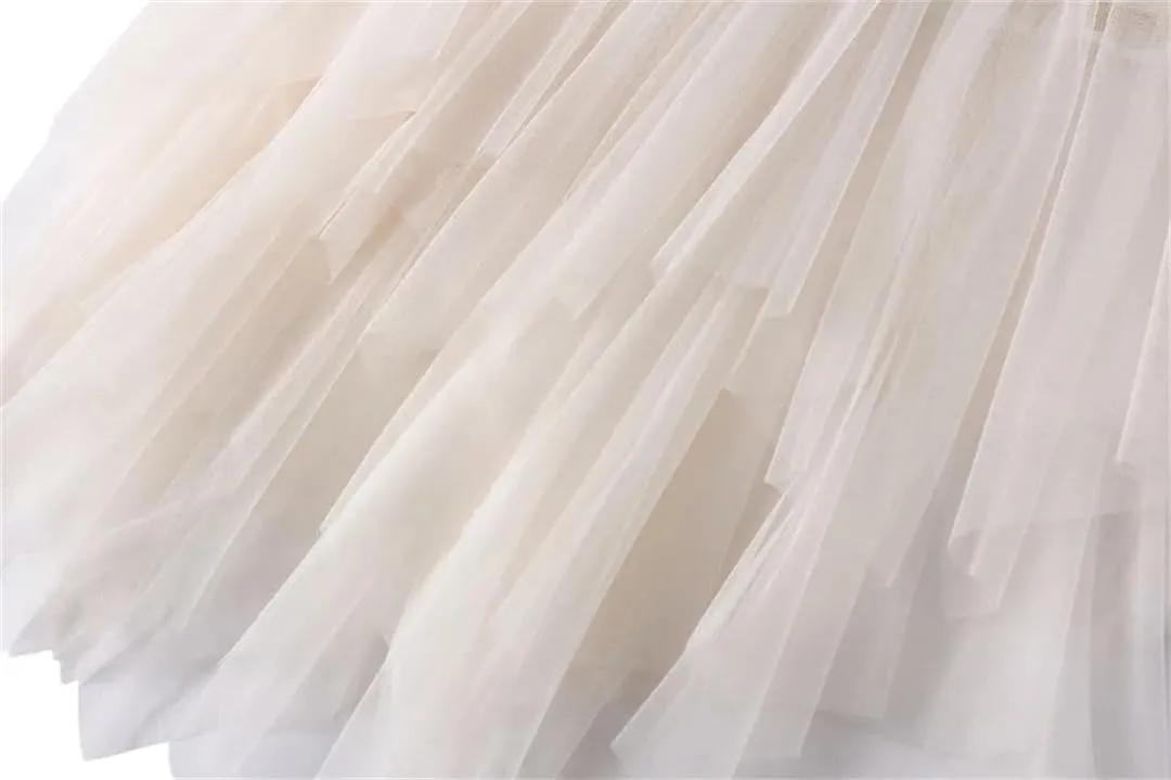 Women Irregular Long Tulle Skirts Ladies High Waist Ankle-Length Tutu Maxi Skirts