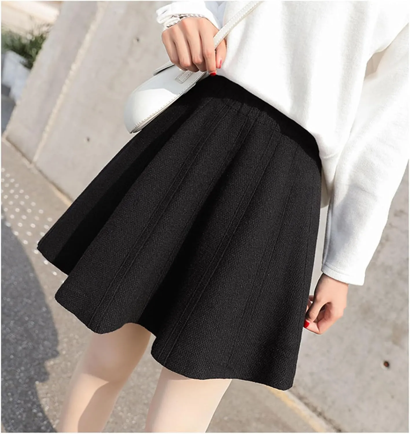 Women Knitted Skirts High Waist Black School Mini Pleated Skirts Knit Skirt