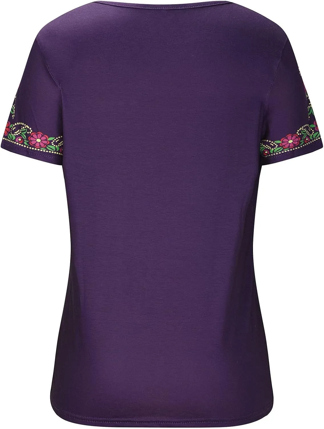 Women Mexican Embroidered Tops 2024 Summer Short Sleeve Boho Shirts V Neck Blouses Loose Fitting Bohemian Clothes