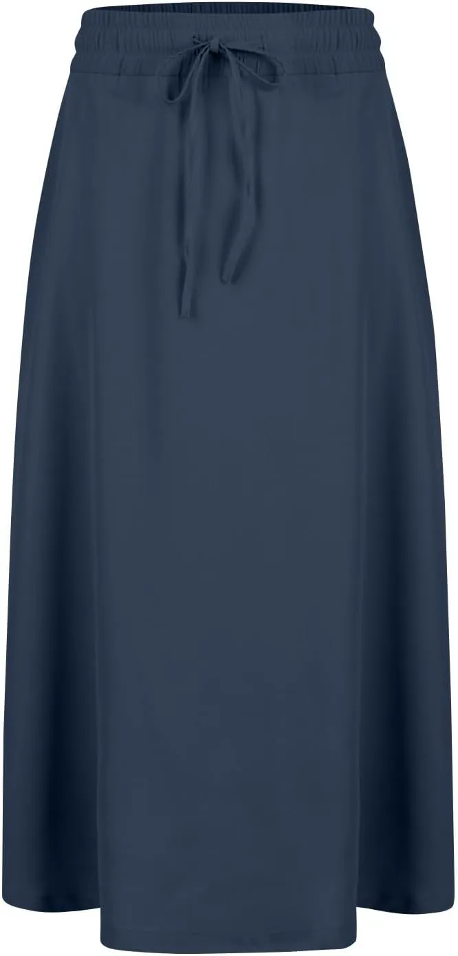 Women Midi Skirt Summer Drawstring High Waist Knee Length Skirts Pleated A Line Flowy Work Skirts with Pockets (S-2Xl)
