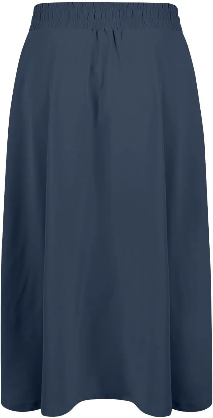 Women Midi Skirt Summer Drawstring High Waist Knee Length Skirts Pleated A Line Flowy Work Skirts with Pockets (S-2Xl)