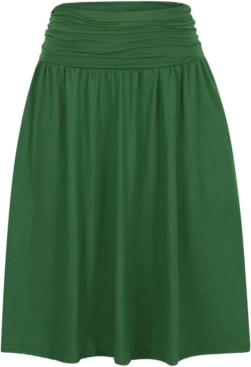 Women Plus Size Skirts with Pockets Below The Knee Length Ruched Skirts Flowy Stretchy High Waisted Midi Skirts