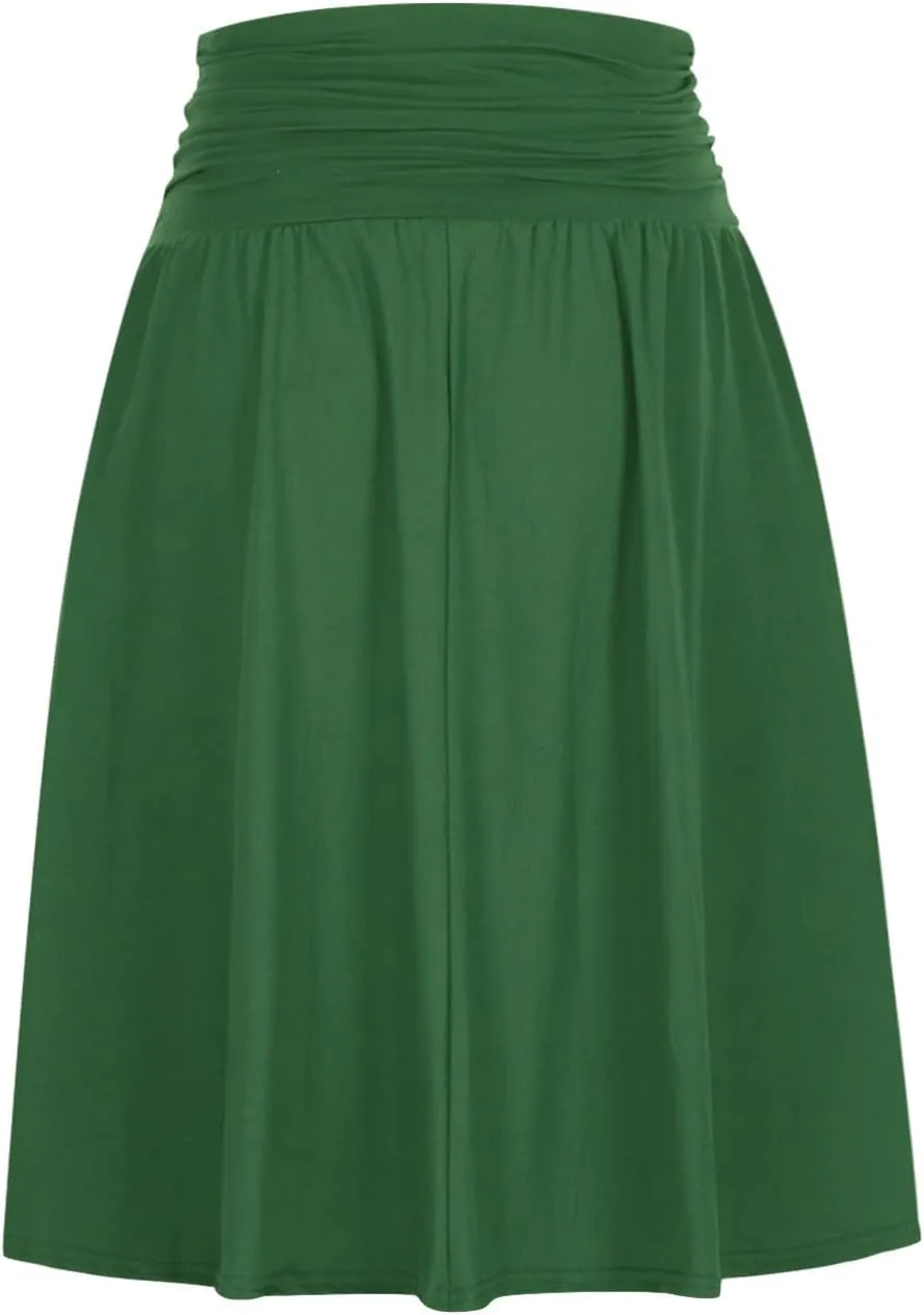 Women Plus Size Skirts with Pockets Below The Knee Length Ruched Skirts Flowy Stretchy High Waisted Midi Skirts