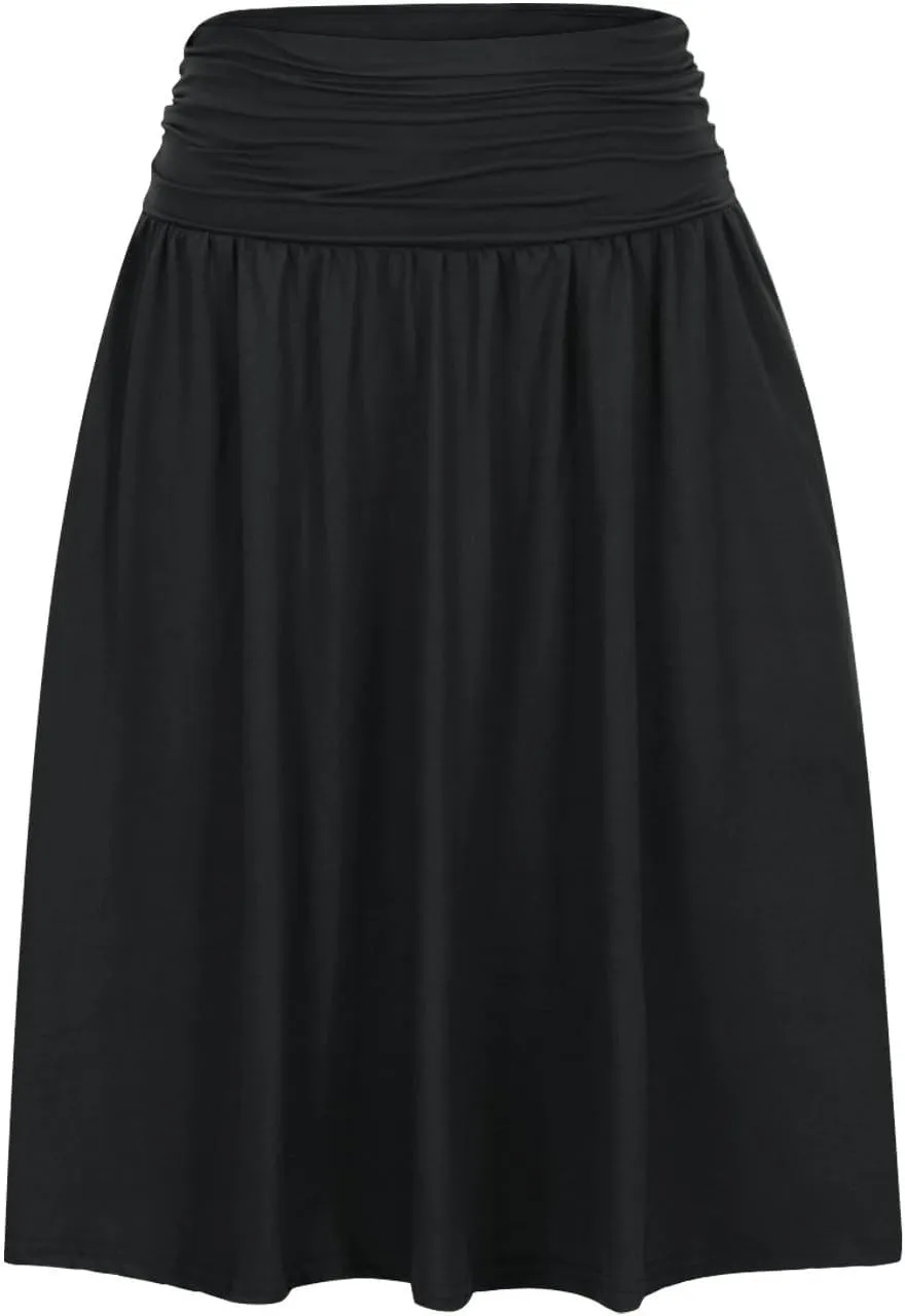 Women Plus Size Skirts with Pockets Below The Knee Length Ruched Skirts Flowy Stretchy High Waisted Midi Skirts