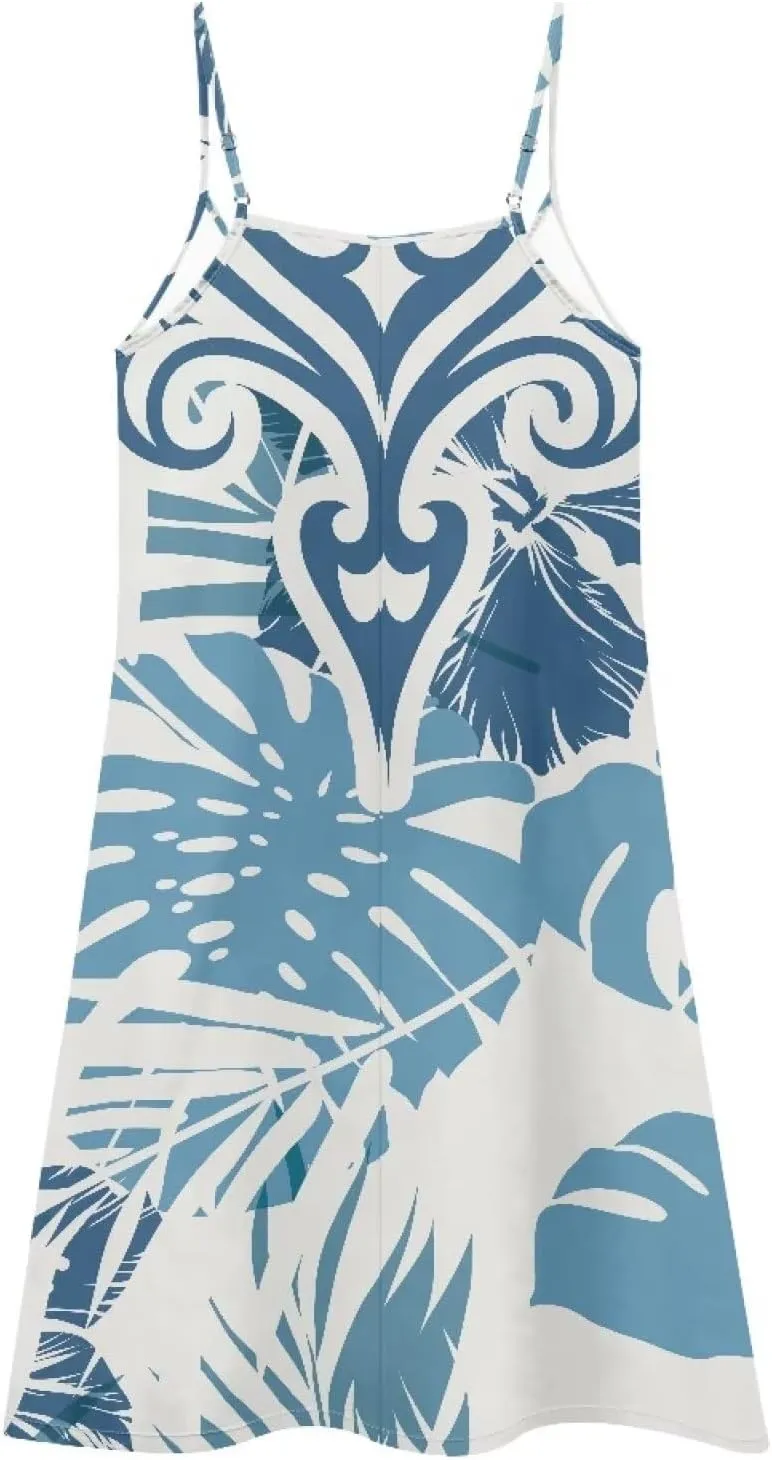 Women Polynesian Traditional Samoan Sling Hawaiian Dress Puletasi Adjustable Spaghetti Strap Casual Maxi Dresses