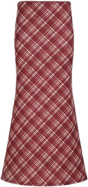 Women Red Plaid Trumpet Skirt Festival High Waist Long Skirts Vintage Maxi Skirts