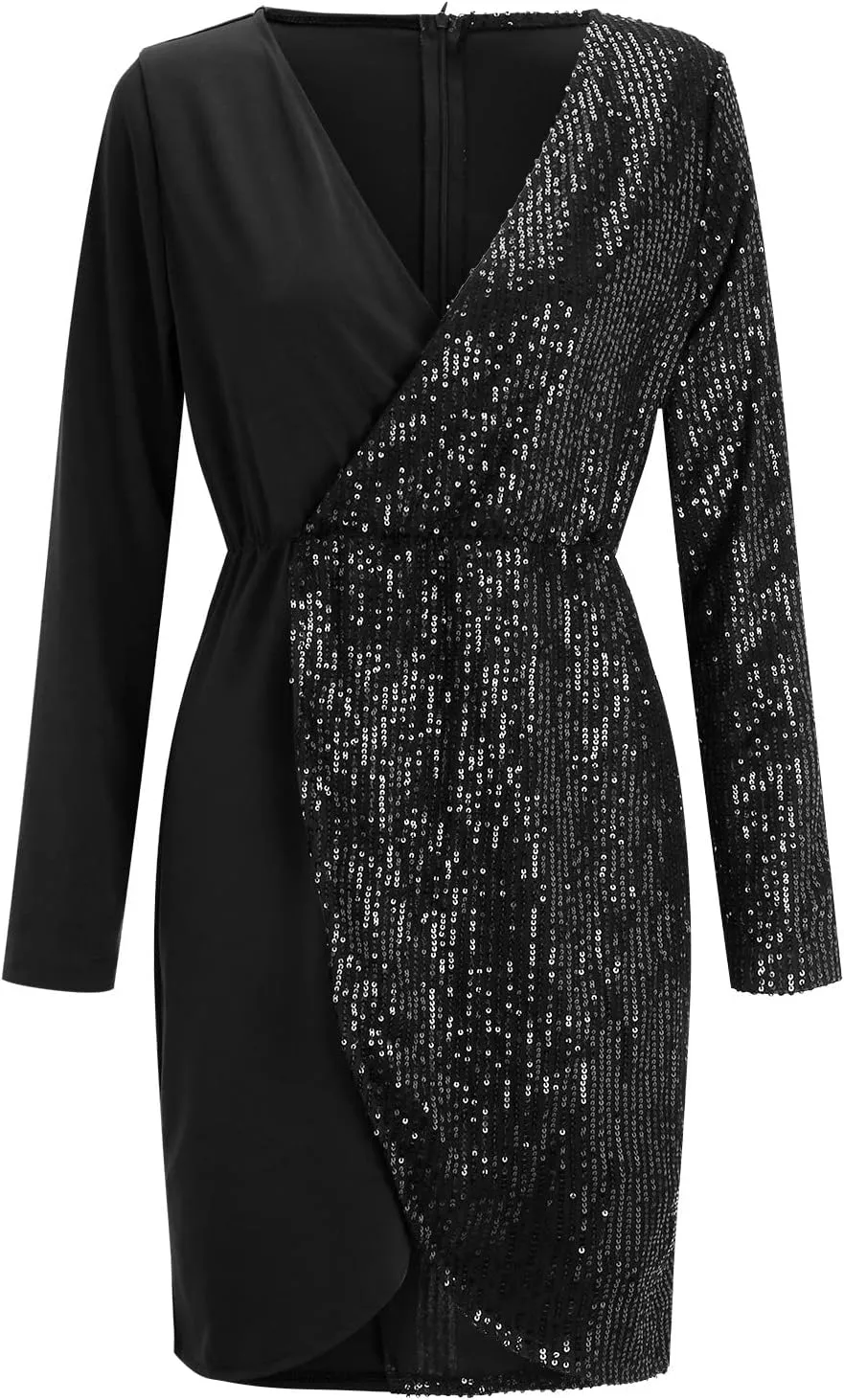 Women Sexy Sequin Dresses V Neck Mesh Long Sleeve Bodycon Dress 2023 Trendy Party Night Out Club Midi Dresses