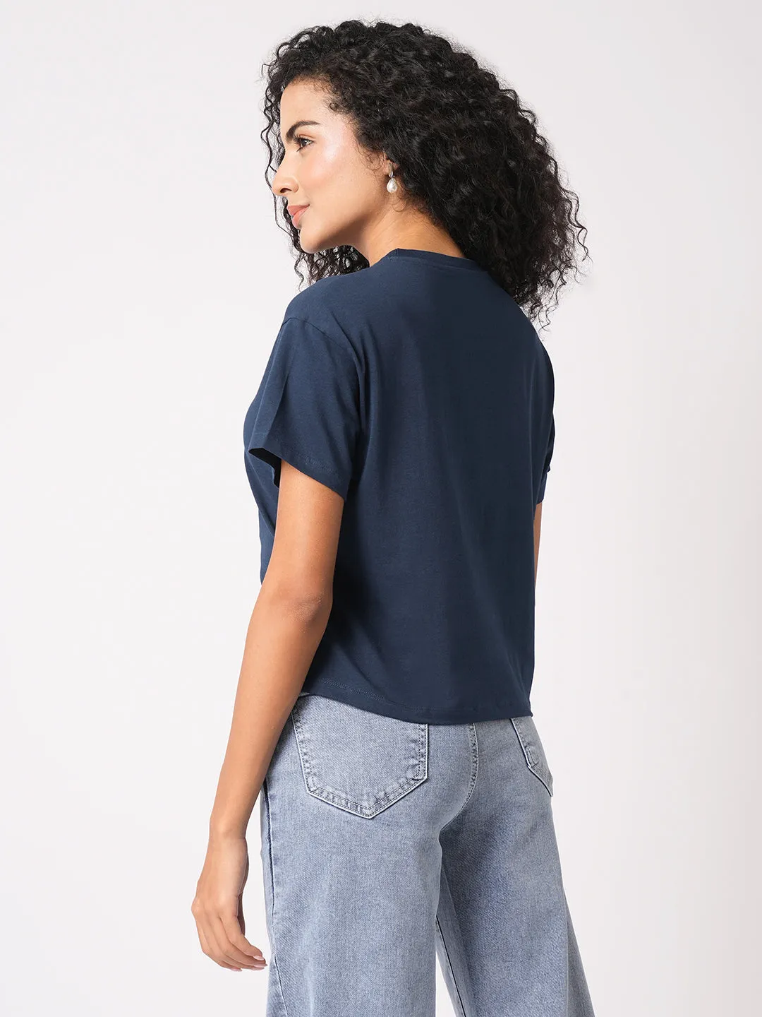 Women Slim Fit Airforce Crop T-Shirt Chest Print