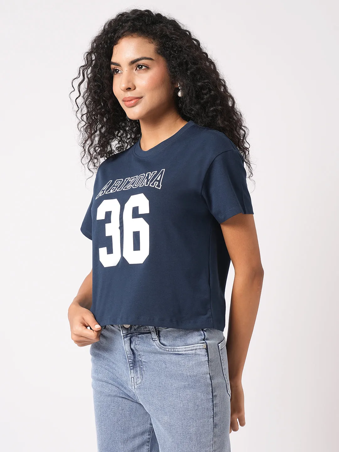 Women Slim Fit Airforce Crop T-Shirt Chest Print