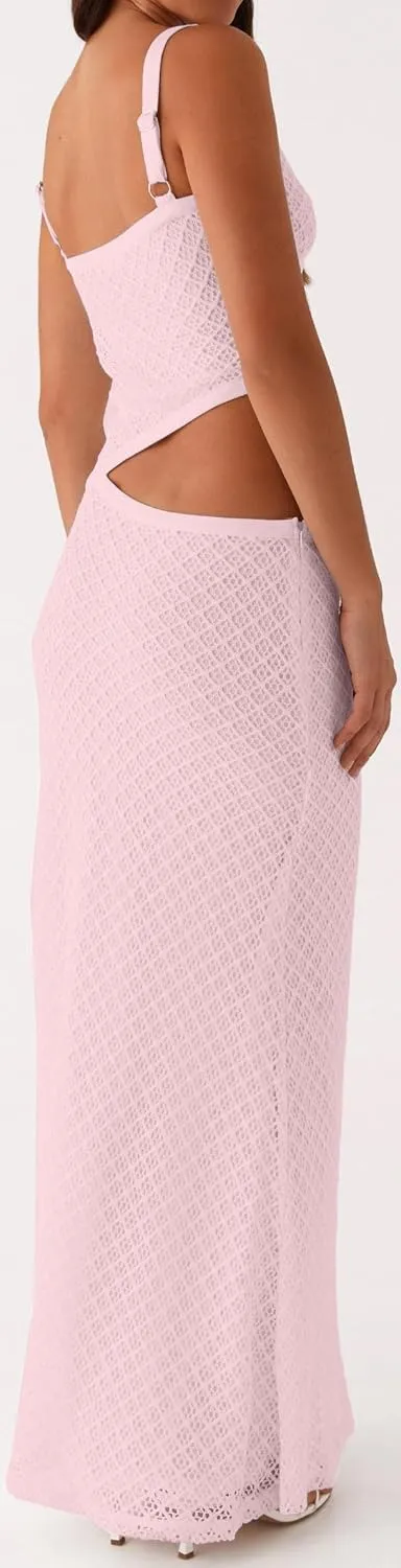 Women Spaghetti Strap Cut Out Maxi Dress Sleeveless V-Neck Backless Hollow Dress Elegant Bodycon Cocktail Dresses