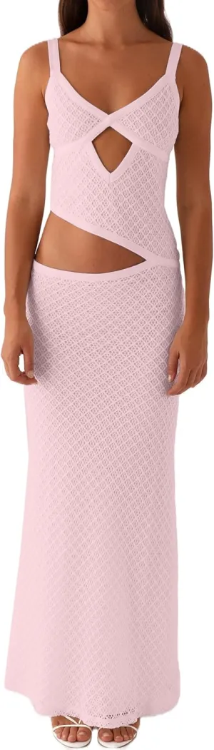 Women Spaghetti Strap Cut Out Maxi Dress Sleeveless V-Neck Backless Hollow Dress Elegant Bodycon Cocktail Dresses