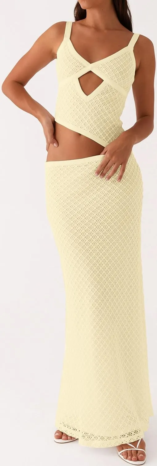Women Spaghetti Strap Cut Out Maxi Dress Sleeveless V-Neck Backless Hollow Dress Elegant Bodycon Cocktail Dresses
