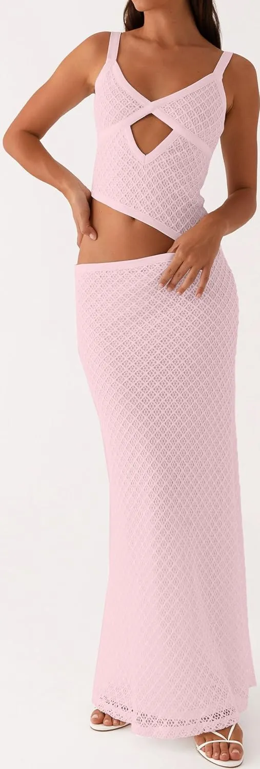 Women Spaghetti Strap Cut Out Maxi Dress Sleeveless V-Neck Backless Hollow Dress Elegant Bodycon Cocktail Dresses
