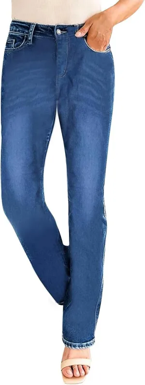Women Straight Ankle Jeans Casual Loose High Waist Denim Pants Tummy Control Destroy Skinny Denim Jeans Plus Size