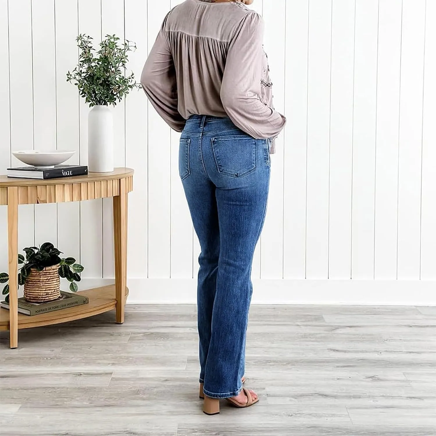 Women Straight Ankle Jeans Casual Loose High Waist Denim Pants Tummy Control Destroy Skinny Denim Jeans Plus Size